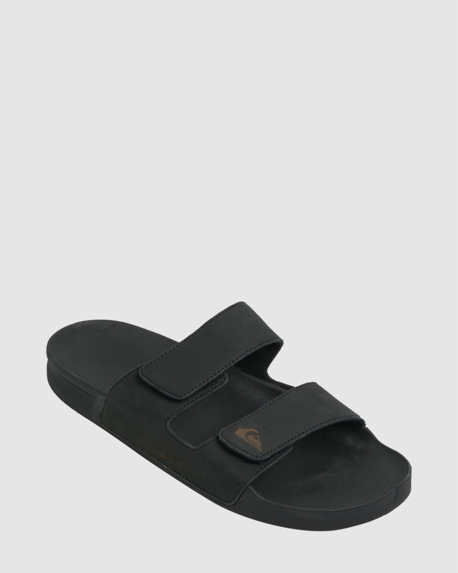 Men QUIKSILVER Slides | Mens Rivi Leather Slider Sandals