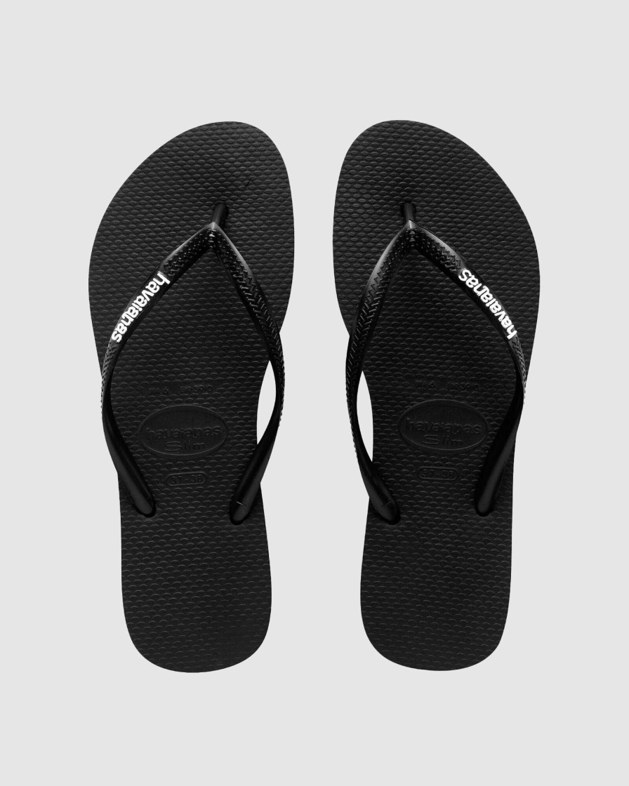 Women HAVAIANAS Sandals | Slim Rubber Logo Black/White