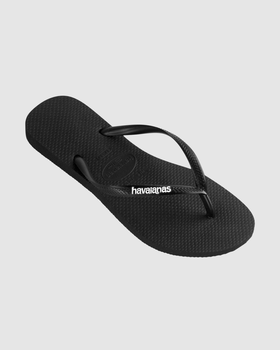 Women HAVAIANAS Sandals | Slim Rubber Logo Black/White