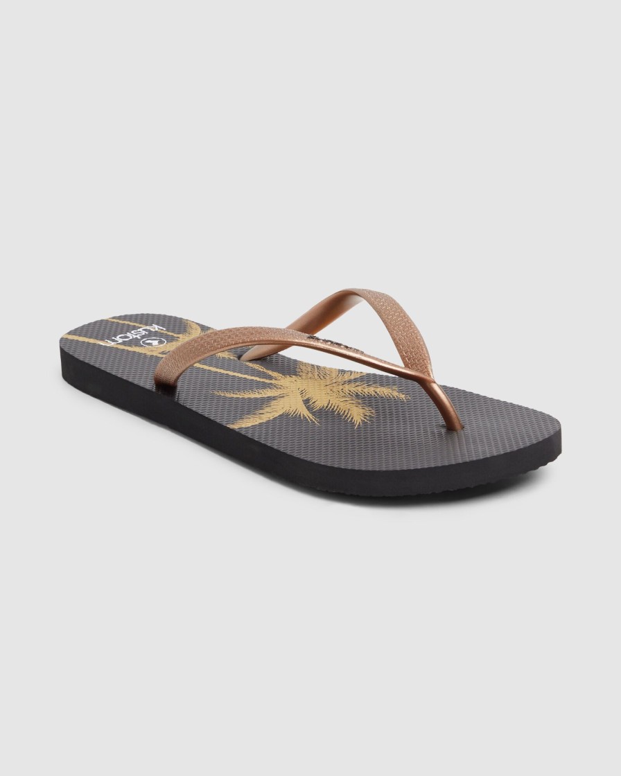 Women KUSTOM Thongs | Classic Palms Black Gold