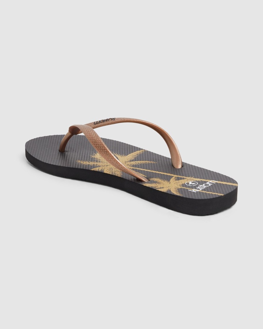 Women KUSTOM Thongs | Classic Palms Black Gold