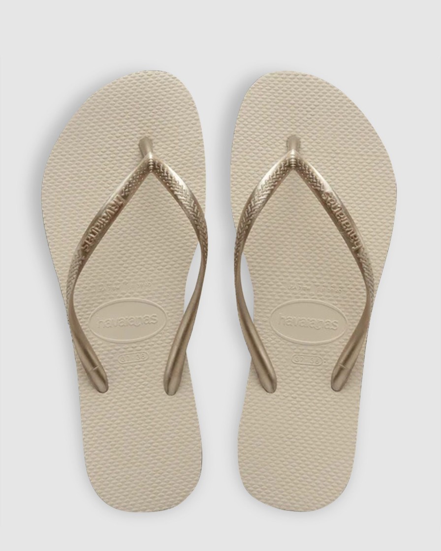 Women HAVAIANAS Thongs | Slim Metallic Beige