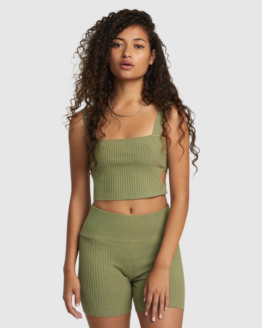 Women RVCA Tops | Rose Namajunas Fever Rib Knit Cropped Tank Top