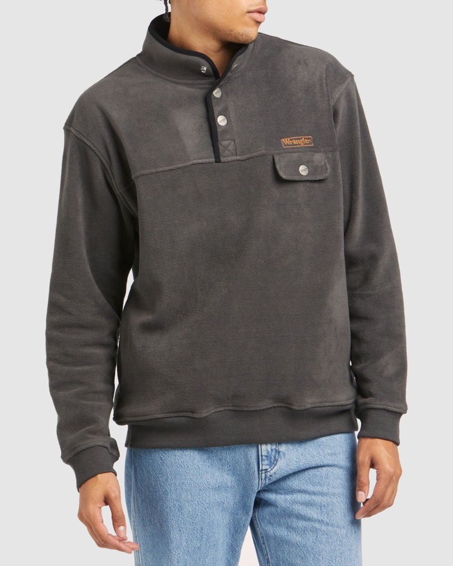 Men WRANGLER Jumpers & Hoodies | Polar Button Up Sweat Slate