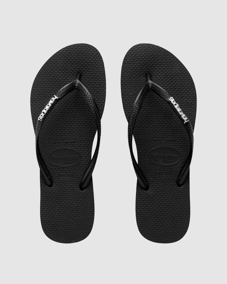 Women HAVAIANAS Sandals | Slim Metal Logo Black/Silver