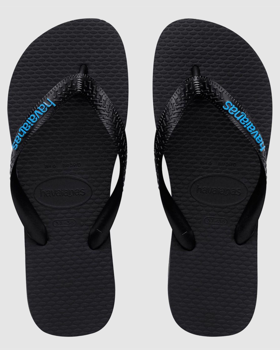 Men HAVAIANAS Thongs | Rubber Logo Black/Blue