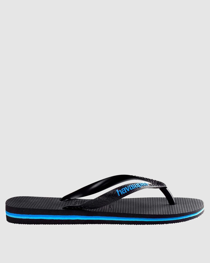 Men HAVAIANAS Thongs | Rubber Logo Black/Blue