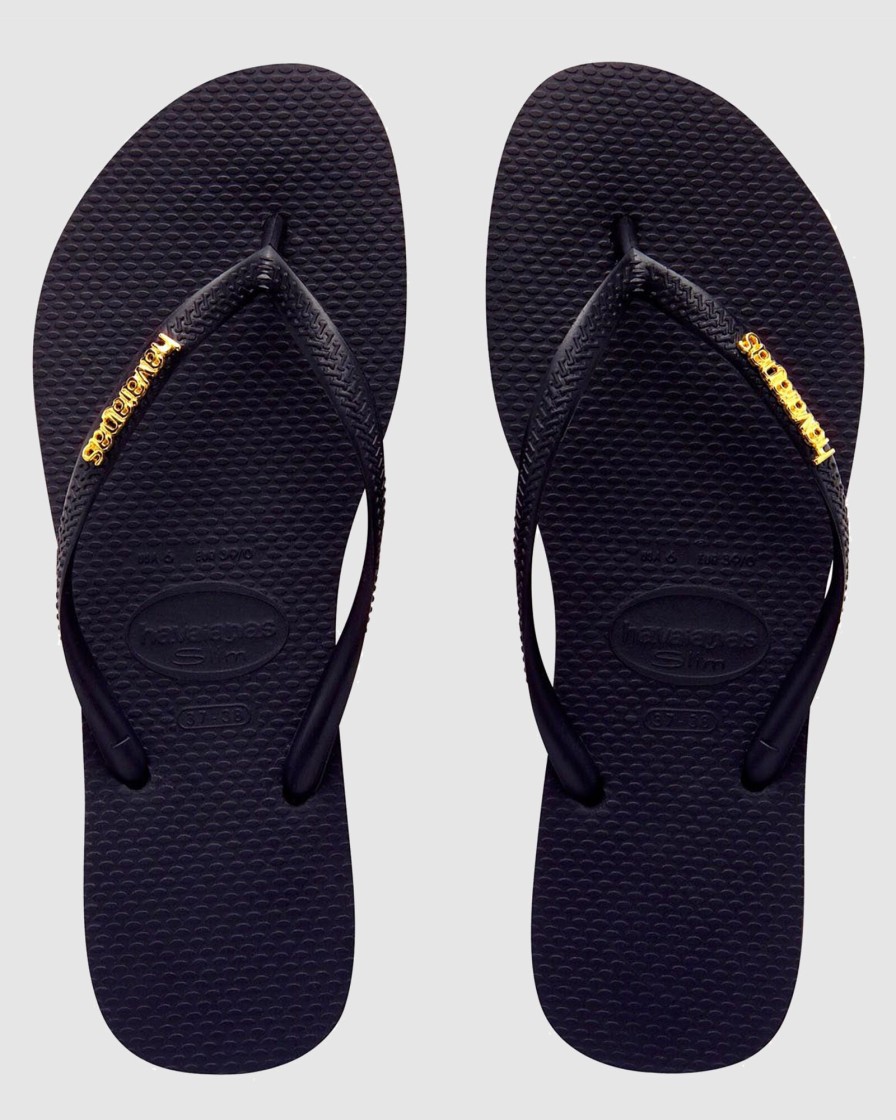 Men HAVAIANAS Thongs | Slim Metal Logo Black/Gold