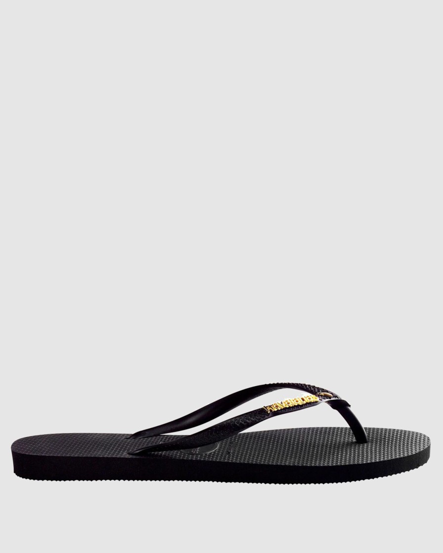 Men HAVAIANAS Thongs | Slim Metal Logo Black/Gold