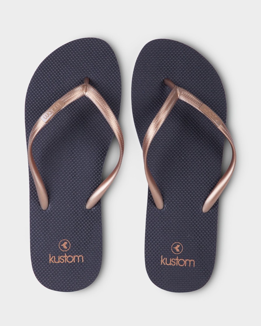 Women KUSTOM Thongs | Classic Navy Gold 2Fa