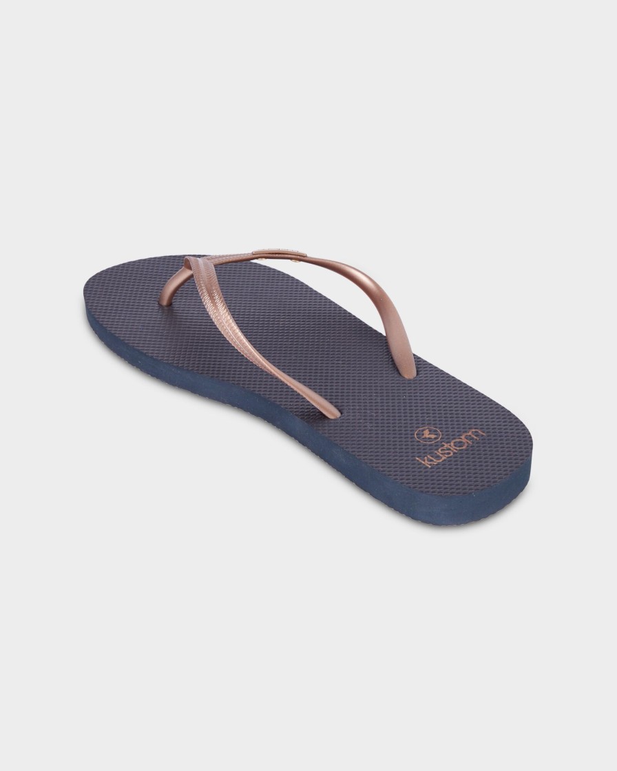 Women KUSTOM Thongs | Classic Navy Gold 2Fa