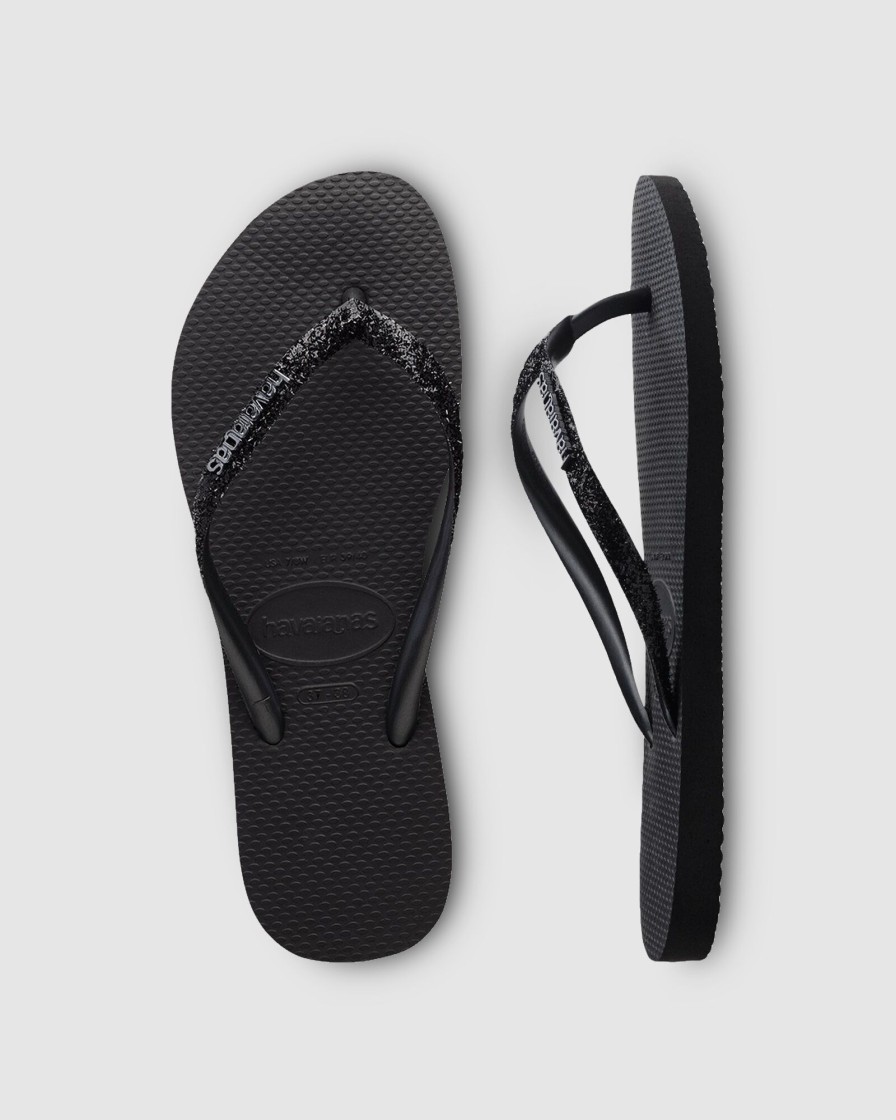 Women HAVAIANAS Thongs | Slim Metal Logo Glitter Ii Bla