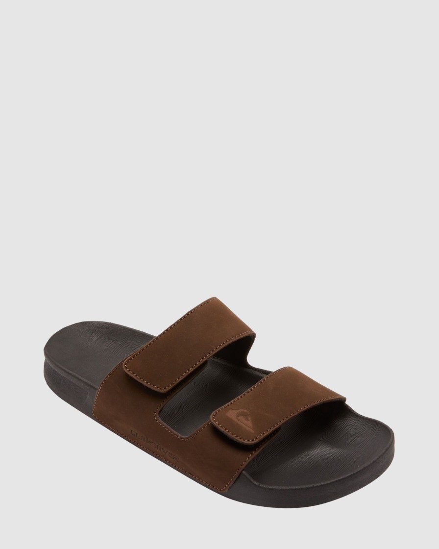 Men QUIKSILVER Slides | Mens Rivi Leather Slider Sandals