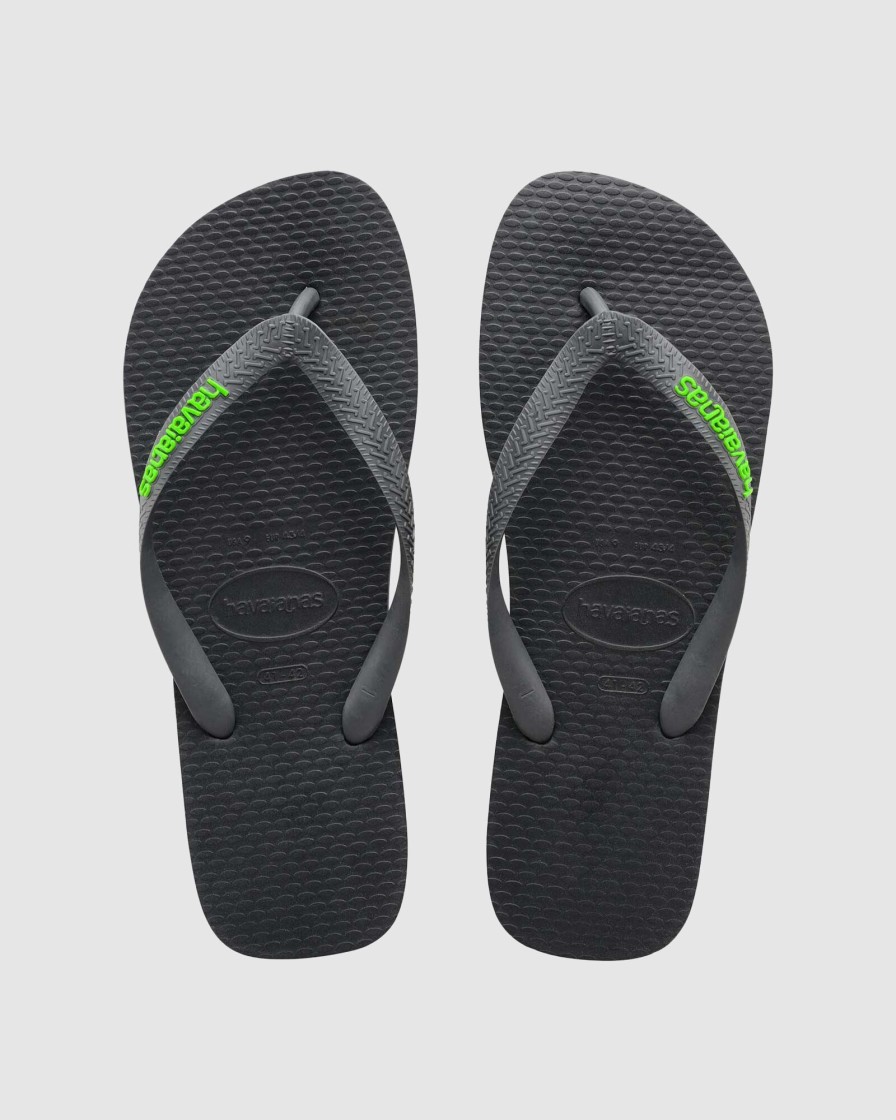 Men HAVAIANAS Thongs | Rubber Logo Black/Neon Green