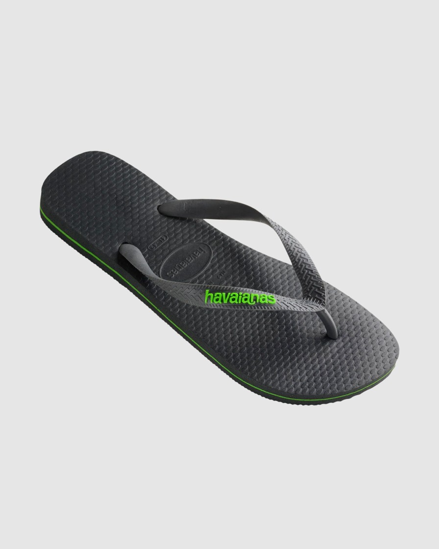 Men HAVAIANAS Thongs | Rubber Logo Black/Neon Green