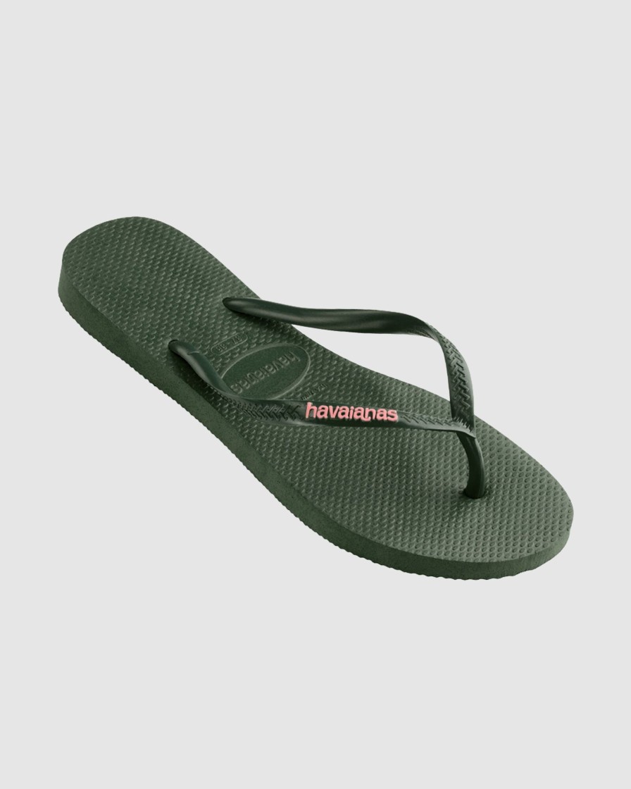 Women HAVAIANAS Thongs | Slim Rubber Logo Green Olive/P