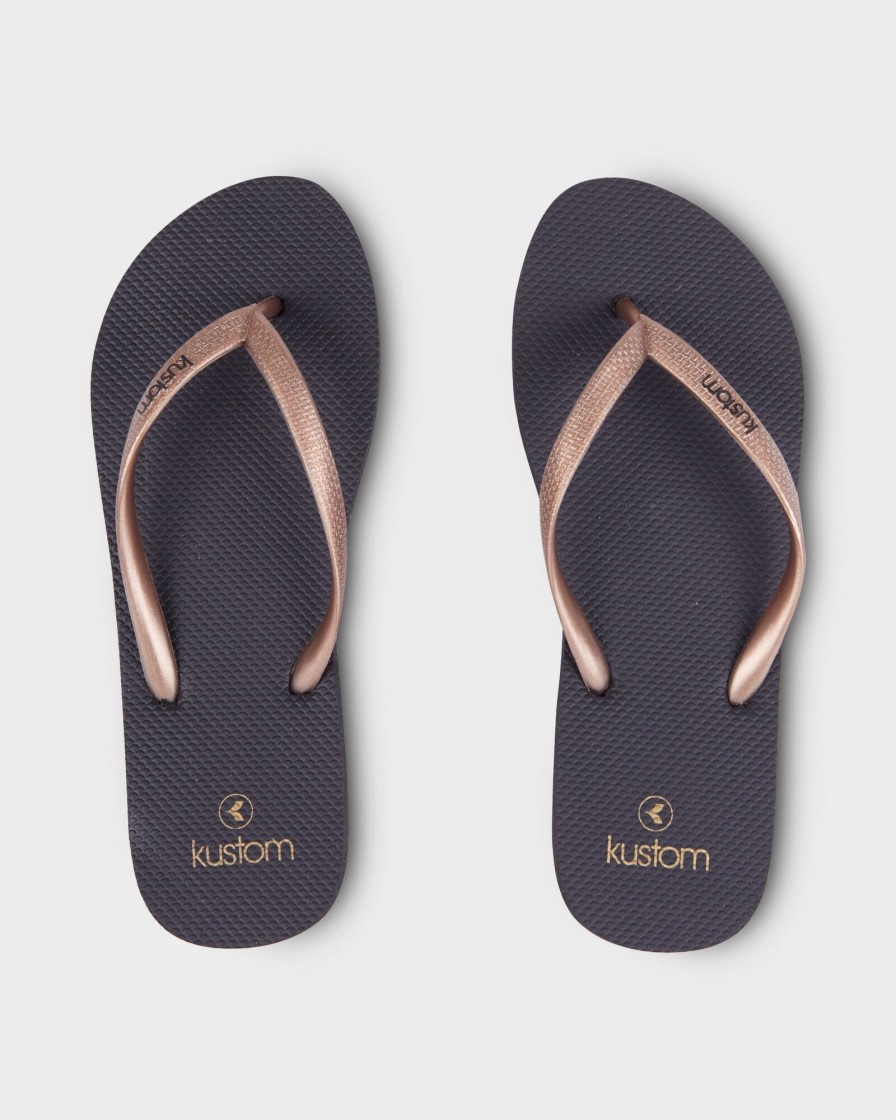 Women KUSTOM Thongs | Classic Blk Rose Gold 2Fa