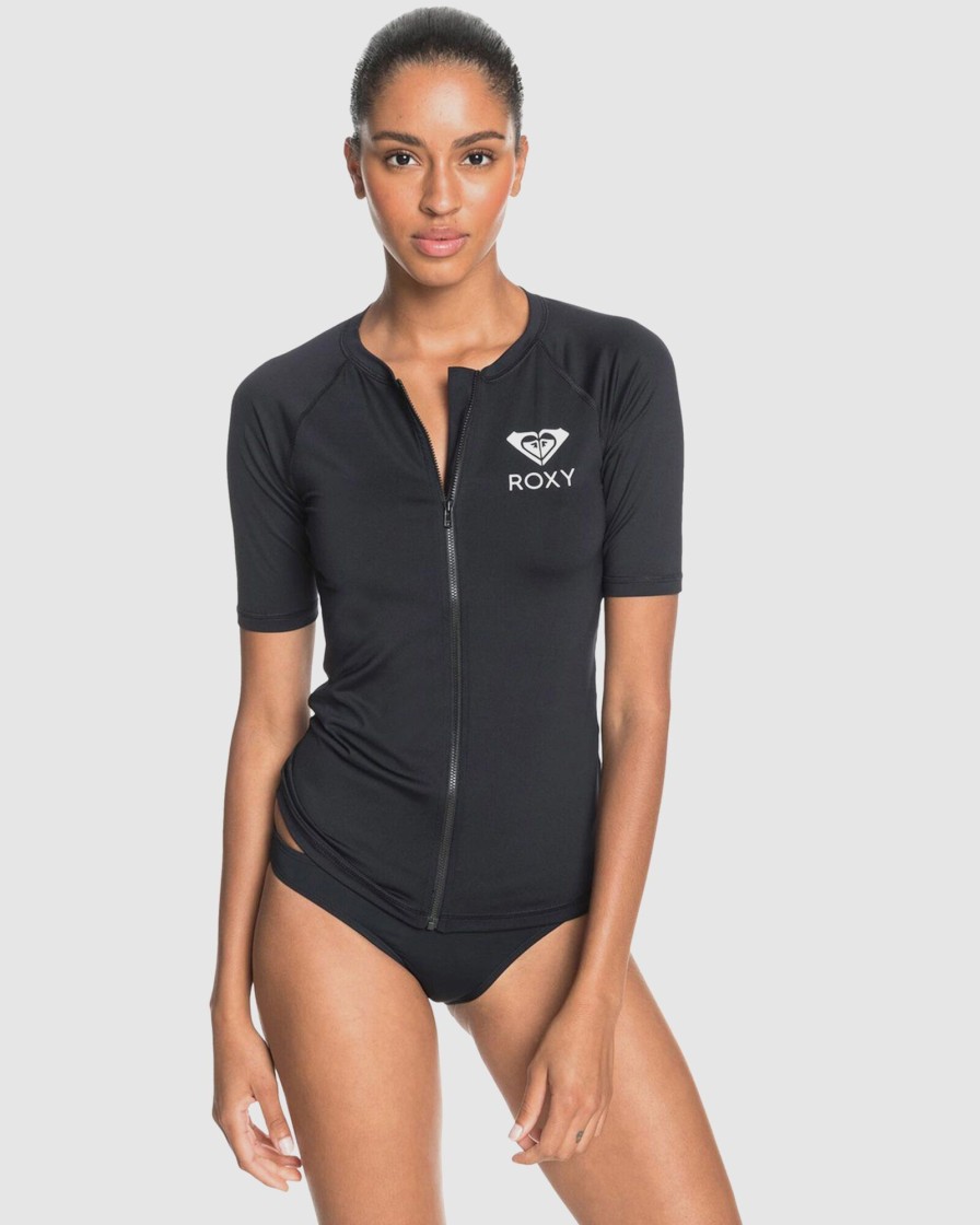 Women ROXY Swim Essentials | Womens Essentials Short Sleeve Zipped Upf 50 Rash Vest