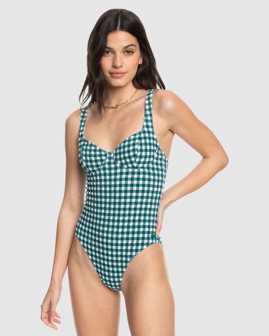 Women ROXY One Pieces | Womens The Plaid Pulse High Leg One-Piece Swimsuit