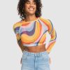 Women ROXY Tops | Womens Just A Friend Logn Sleeve Mesh Crop Top