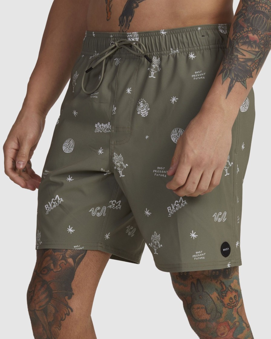 Men RVCA Boardshorts | Va Pigment Elastic Waist Boardshorts 17"