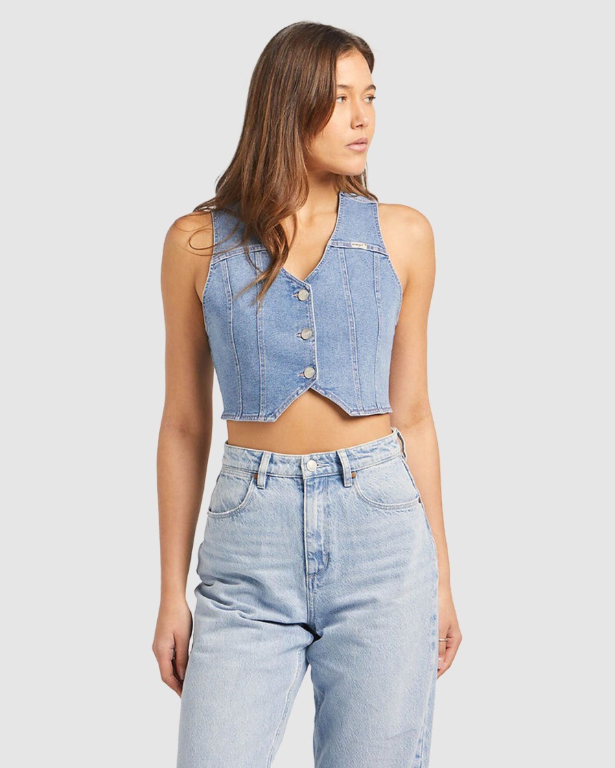 Women WRANGLER Tops | Westbound Denim Vest Wipeout B