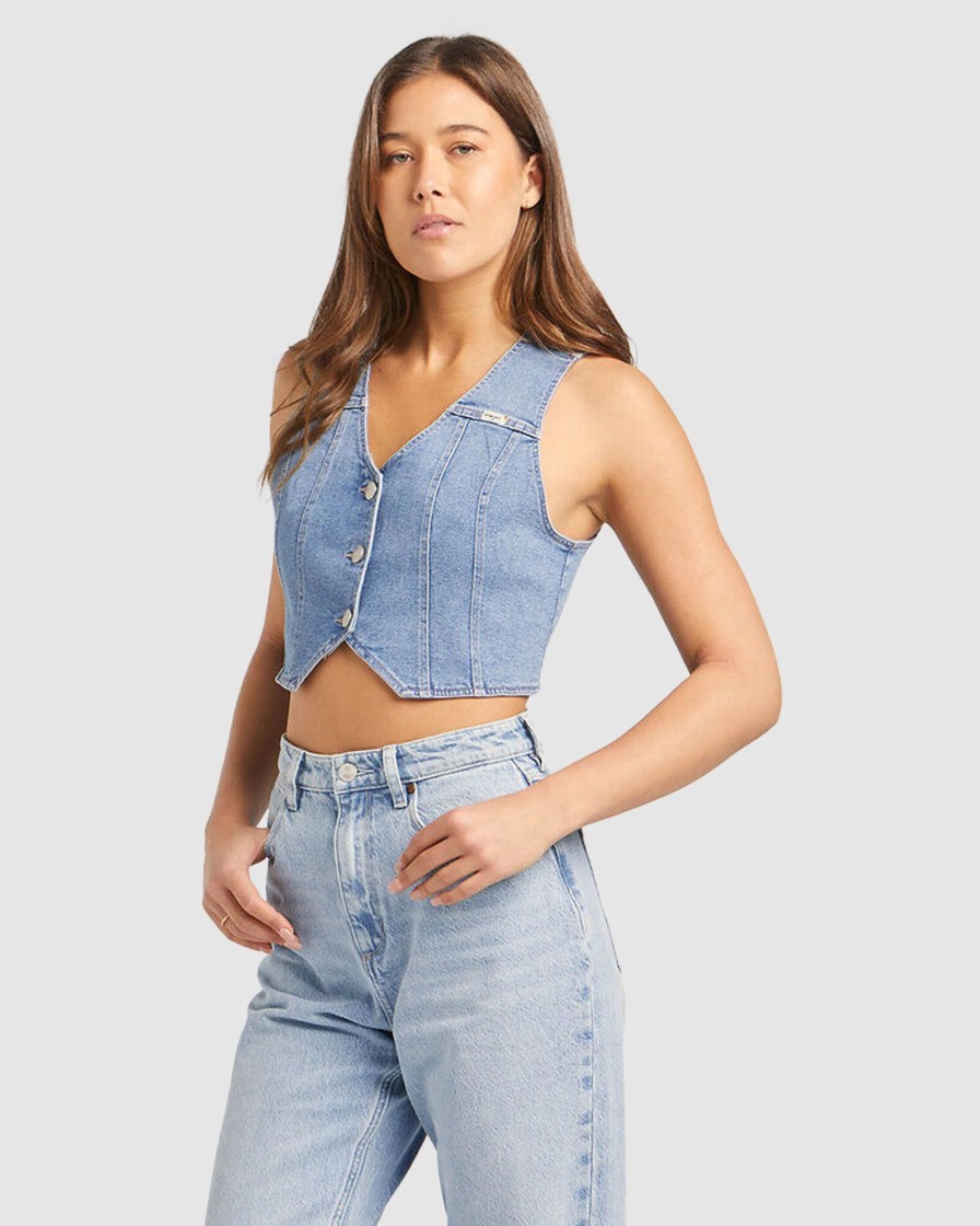 Women WRANGLER Tops | Westbound Denim Vest Wipeout B