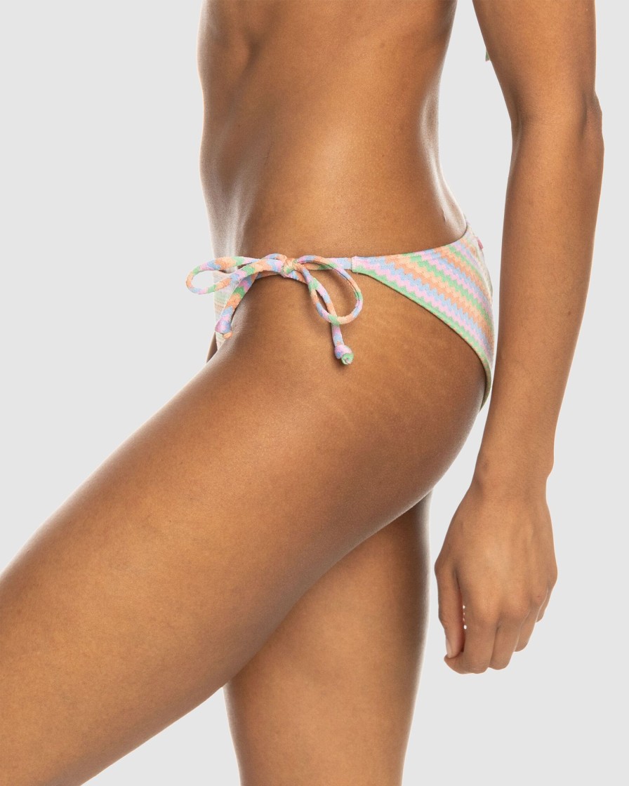 Women ROXY Bikini Bottoms | Wavy Stripe Cheeky Tie Side