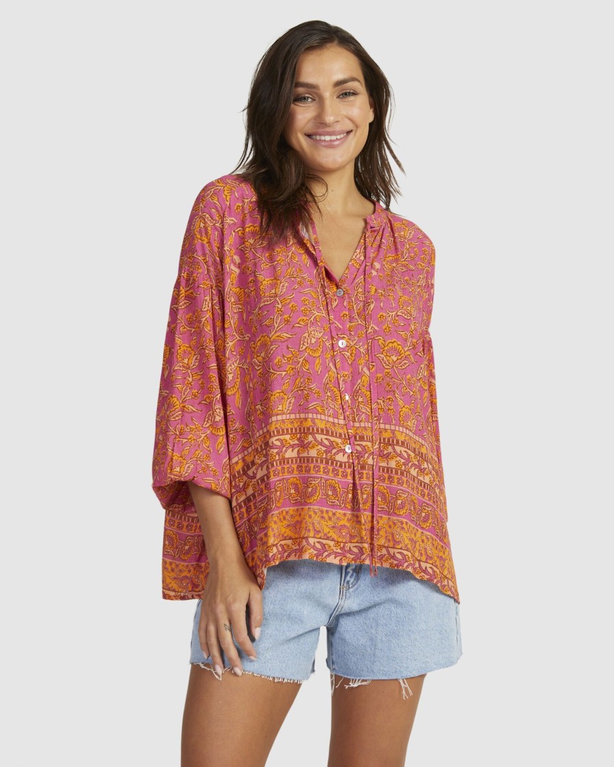 Women NUNUI Tops | Boho Button Thru Top