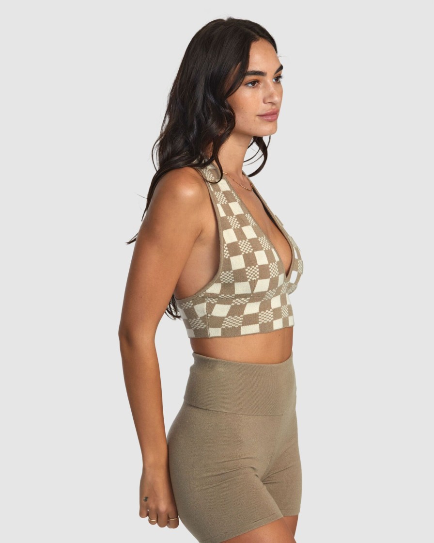 Women RVCA Tops | Fever Racerback Knitted Crop Top