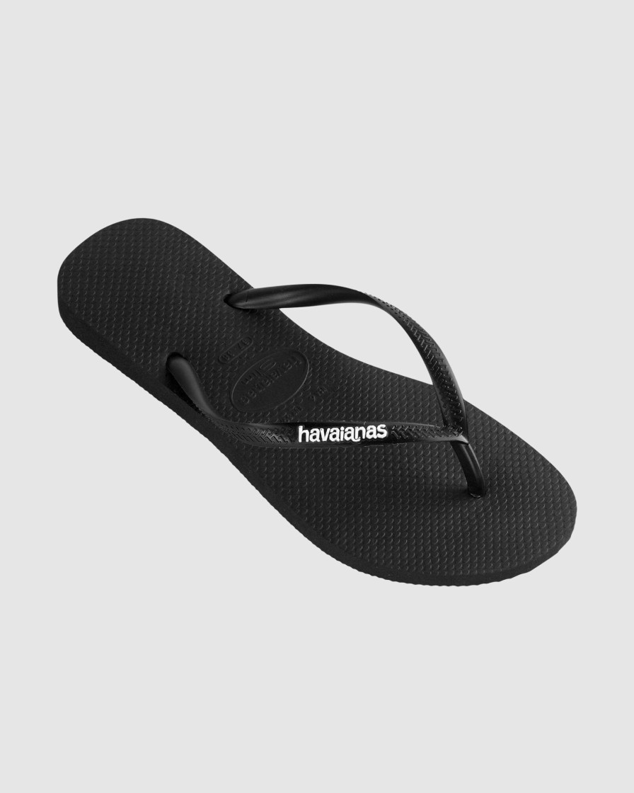 Women HAVAIANAS Slides | Slim Rubber Logo Black/White