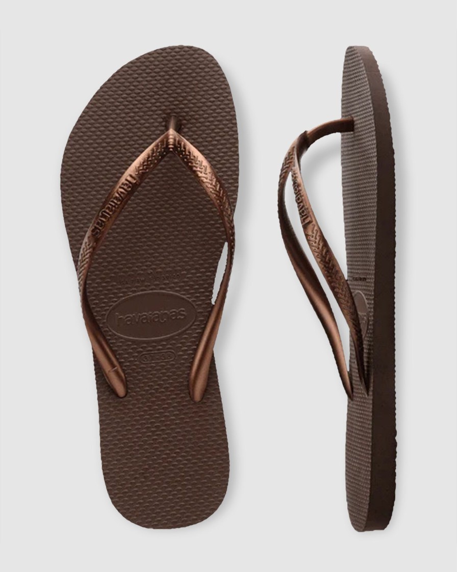 Women HAVAIANAS Thongs | Slim Metallic Dark Brown/Metal