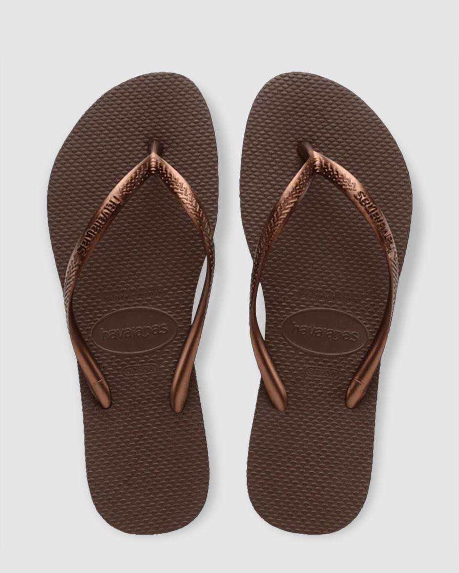 Women HAVAIANAS Thongs | Slim Metallic Dark Brown/Metal